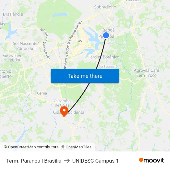 Term. Paranoá | Brasília to UNIDESC-Campus 1 map