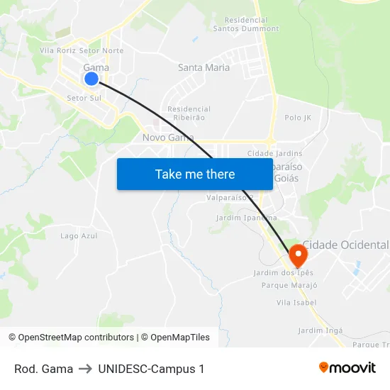 Rod. Gama to UNIDESC-Campus 1 map