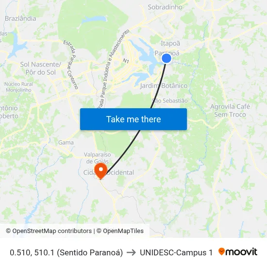 0.510, 510.1 (Sentido Paranoá) to UNIDESC-Campus 1 map