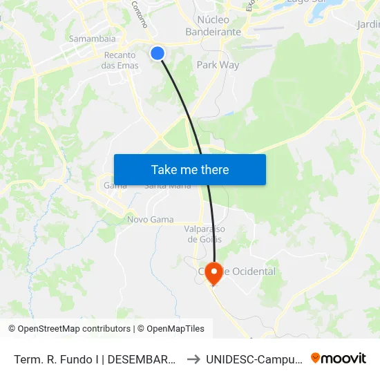 Term. R. Fundo I | DESEMBARQUE to UNIDESC-Campus 1 map