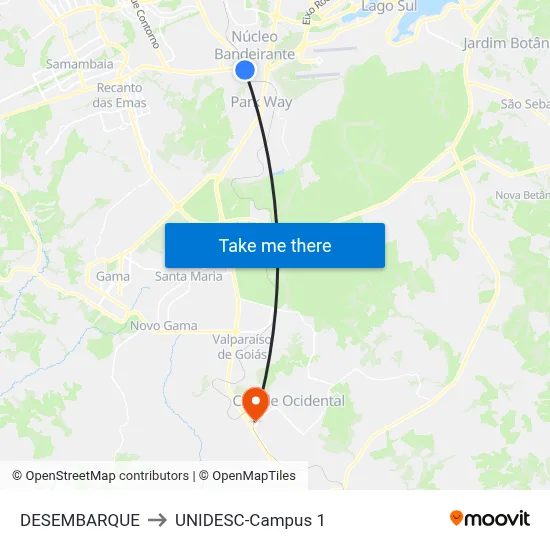 DESEMBARQUE to UNIDESC-Campus 1 map