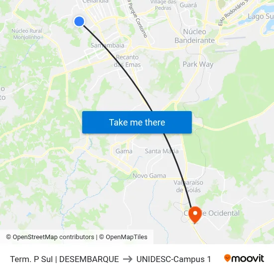 Term. P Sul | DESEMBARQUE to UNIDESC-Campus 1 map