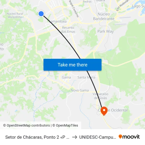 Setor de Chácaras, Ponto 2 «P Sul« to UNIDESC-Campus 1 map