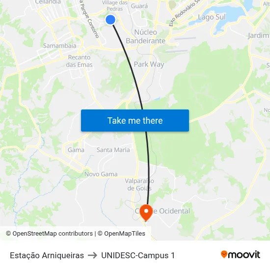 Estação Arniqueiras to UNIDESC-Campus 1 map