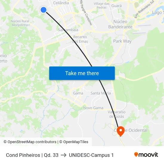 Cond Pinheiros | Qd. 33 to UNIDESC-Campus 1 map