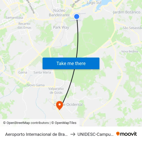 Aeroporto Internacional de Brasília to UNIDESC-Campus 1 map