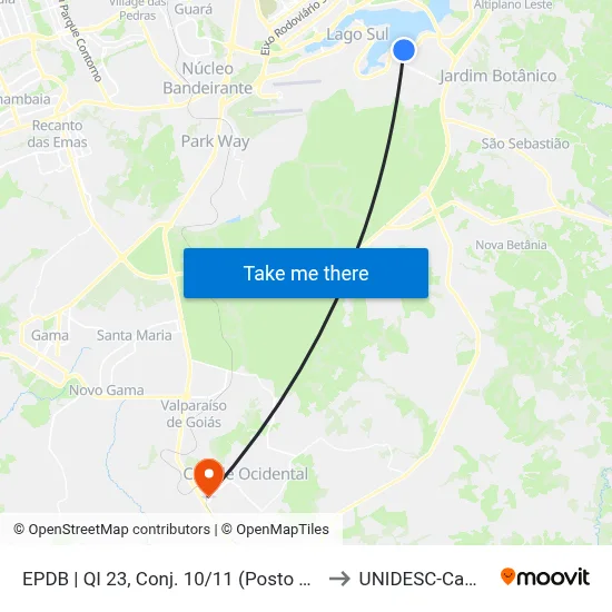EPDB | QI 23, Conj. 10/11 (Posto Estação 23) to UNIDESC-Campus 1 map