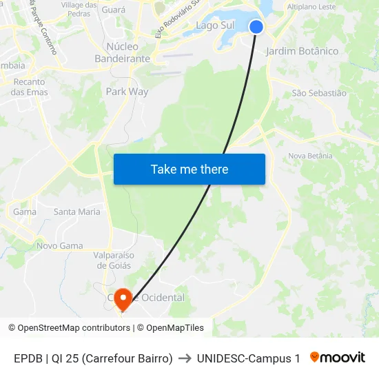 EPDB | QI 25 (Carrefour Bairro) to UNIDESC-Campus 1 map