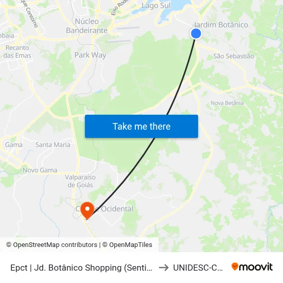 Epct | Jd. Botânico Shopping (Sentido São Sebastião) to UNIDESC-Campus 1 map