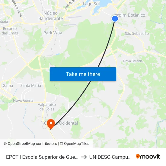 EPCT | Escola Superior de Guerra to UNIDESC-Campus 1 map
