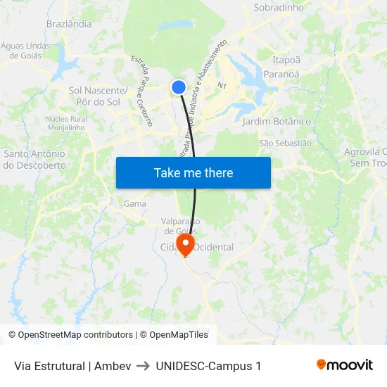 Via Estrutural | Ambev to UNIDESC-Campus 1 map