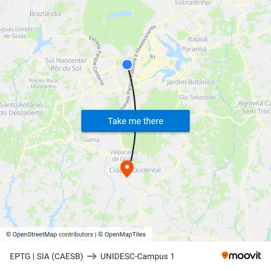 EPTG | SIA (CAESB) to UNIDESC-Campus 1 map