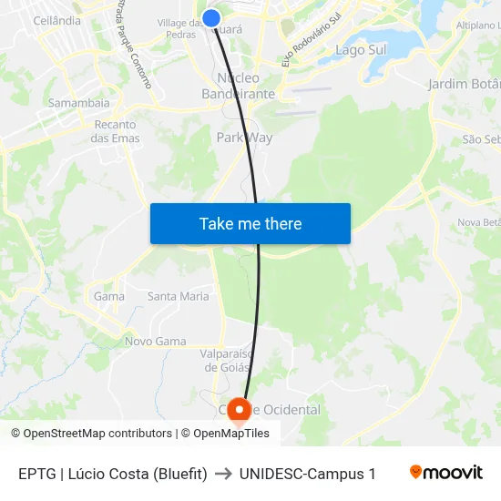 EPTG | Lúcio Costa (Bluefit) to UNIDESC-Campus 1 map