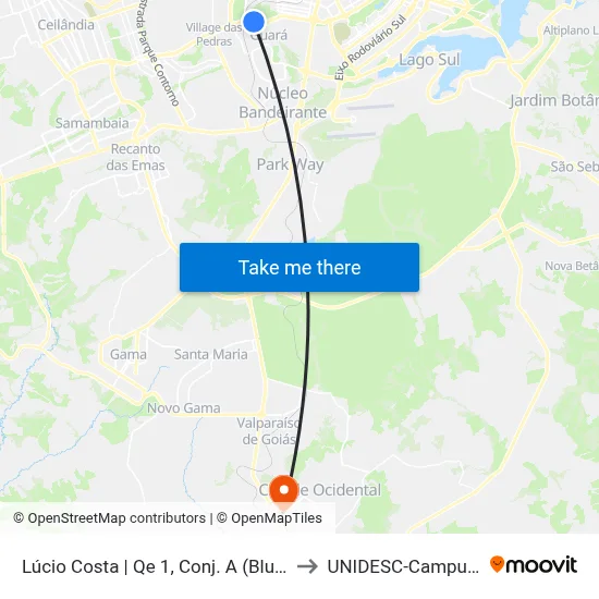 Lúcio Costa | Qe 1, Conj. A (Bluefit) to UNIDESC-Campus 1 map