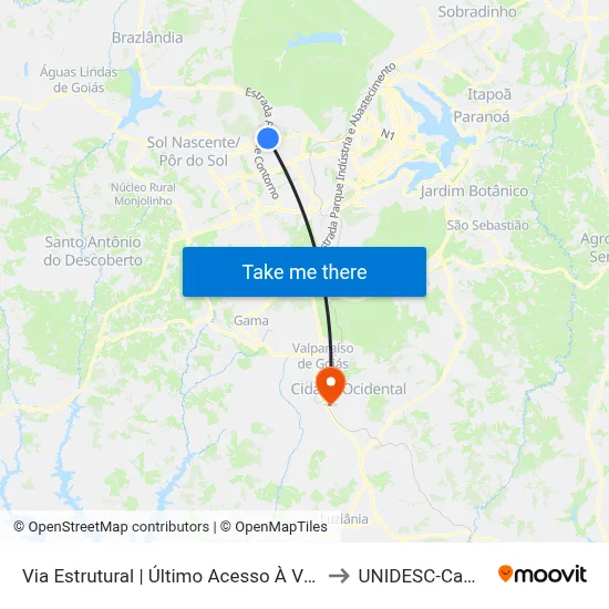 Via Estrutural | Último Acesso À Vicente Pires to UNIDESC-Campus 1 map
