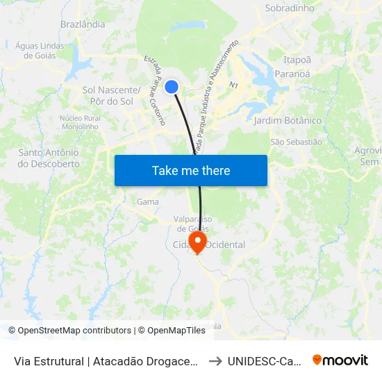 Via Estrutural | Atacadão Drogacenter (Rua 10a) to UNIDESC-Campus 1 map