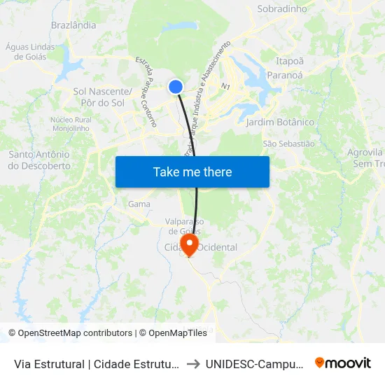 Via Estrutural | Cidade Estrutural to UNIDESC-Campus 1 map