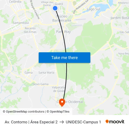 Av. Contorno | Área Especial 2 to UNIDESC-Campus 1 map