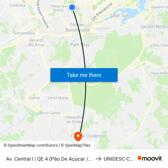 Av. Central l | QE 4 (Pão De Açúcar / Cartório / Correios) to UNIDESC-Campus 1 map