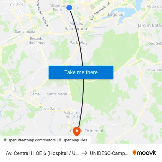 Av. Central l | QE 6 (Hospital / UBS 1) to UNIDESC-Campus 1 map