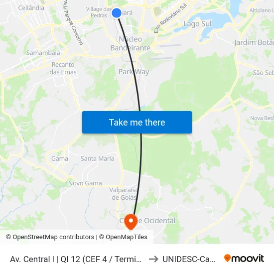 Av. Central l | QI 12 (CEF 4 / Terminal do Guará) to UNIDESC-Campus 1 map