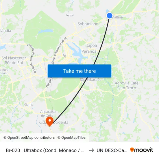 Br-020 | Ultrabox (Cond. Mônaco / Mansões Itiquira) to UNIDESC-Campus 1 map