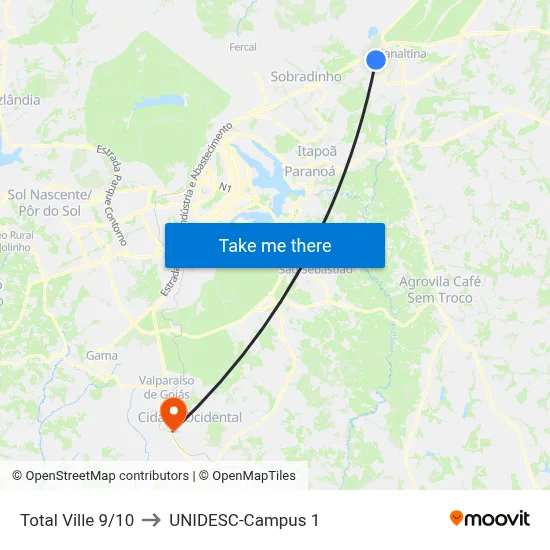 Total Ville 9/10 to UNIDESC-Campus 1 map