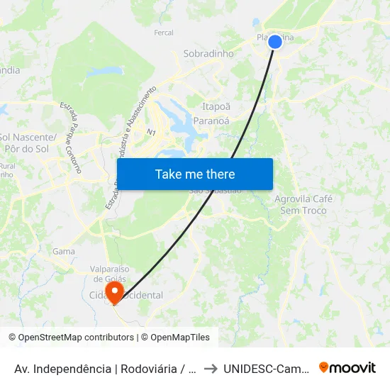Av. Independência | Rodoviária / Rezende to UNIDESC-Campus 1 map