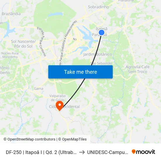 DF-250 | Itapoã I | Qd. 2 (Ultrabox) to UNIDESC-Campus 1 map