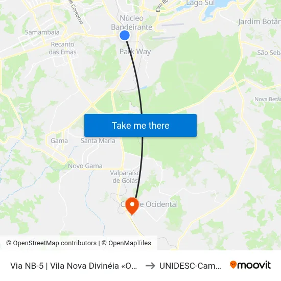 Via NB-5 | Vila Nova Divinéia «OPOSTO» to UNIDESC-Campus 1 map
