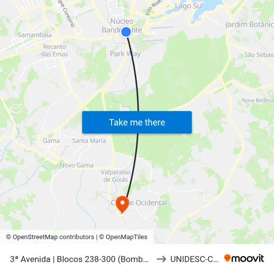 3ª Avenida | Blocos 238-300 (Bombeiros / Panif. Trigoiás) to UNIDESC-Campus 1 map
