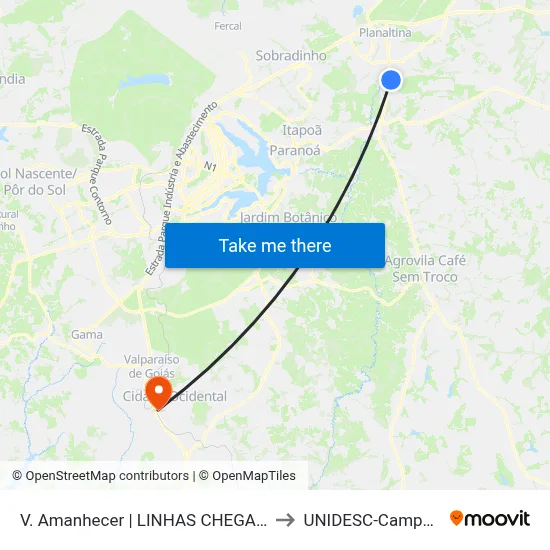 V. Amanhecer | LINHAS CHEGANDO to UNIDESC-Campus 1 map