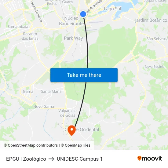EPGU | Zoológico to UNIDESC-Campus 1 map