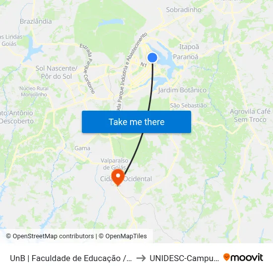 UnB | Faculdade de Educação / IDA to UNIDESC-Campus 1 map