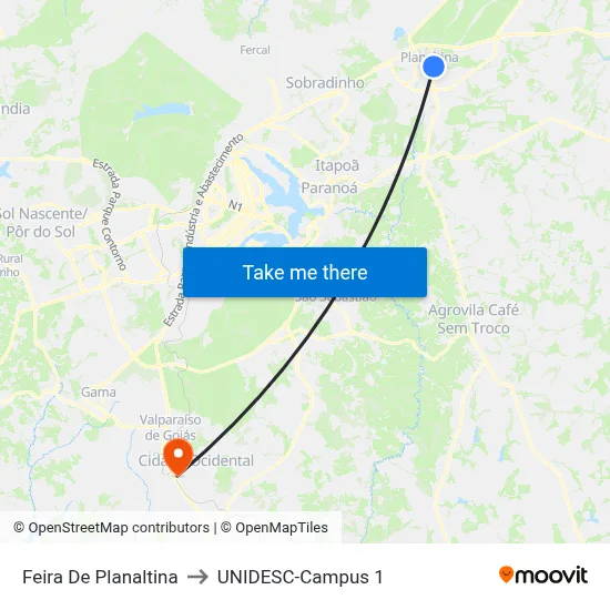 Feira De Planaltina to UNIDESC-Campus 1 map