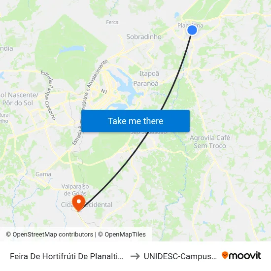 Feira De Hortifrúti De Planaltina to UNIDESC-Campus 1 map