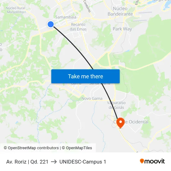 Av. Roriz | Qd. 221 to UNIDESC-Campus 1 map