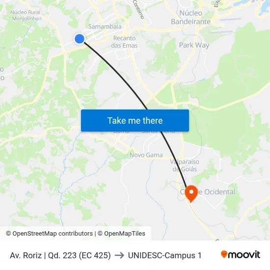 Av. Roriz | Qd. 223 (EC 425) to UNIDESC-Campus 1 map