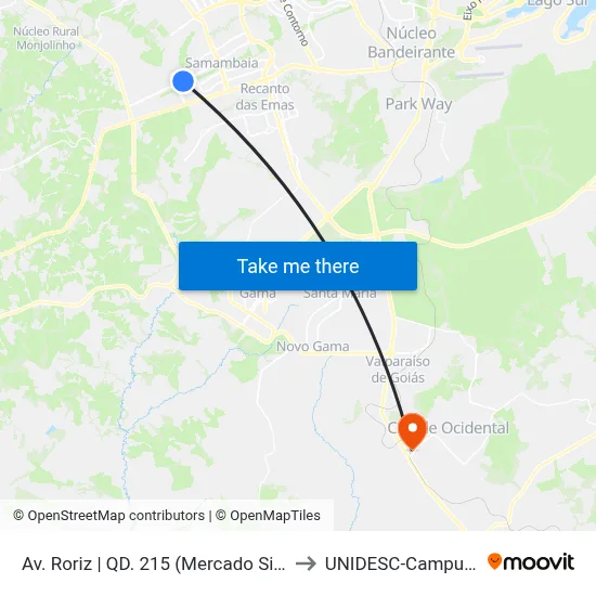 Av. Roriz | QD. 215 (Mercado Silva) to UNIDESC-Campus 1 map