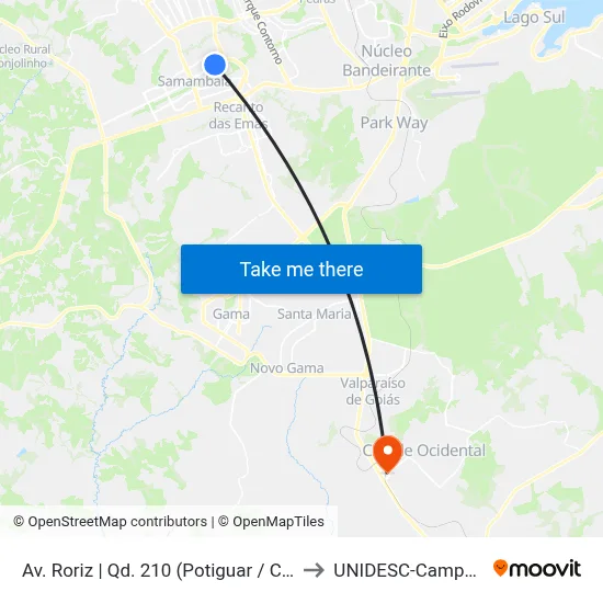 Av. Roriz | Qd. 210 (Potiguar / Caixa) to UNIDESC-Campus 1 map