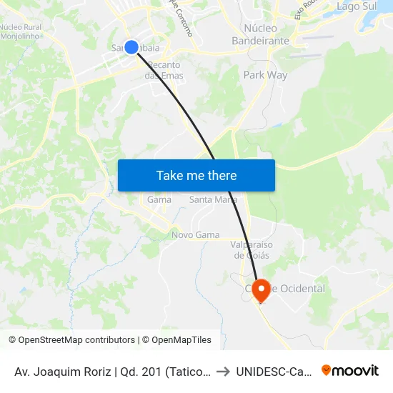 Av. Joaquim Roriz | Qd. 201 (Tatico / Burger King) to UNIDESC-Campus 1 map