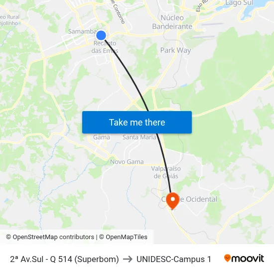 2ª Av.Sul - Q 514 (Superbom) to UNIDESC-Campus 1 map