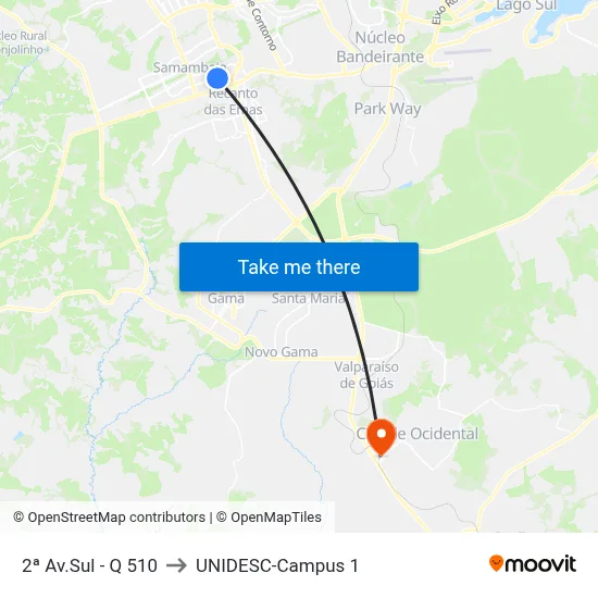 2ª Av.Sul - Q 510 to UNIDESC-Campus 1 map