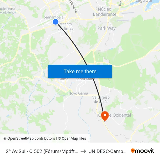 2ª Av.Sul - Q 502 (Fórum/Mpdft/Tre) to UNIDESC-Campus 1 map