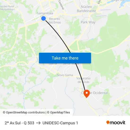 2ª Av.Sul - Q 503 to UNIDESC-Campus 1 map