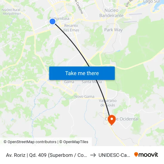 Av. Roriz | Qd. 409 (Superbom / Conselho Tutelar) to UNIDESC-Campus 1 map