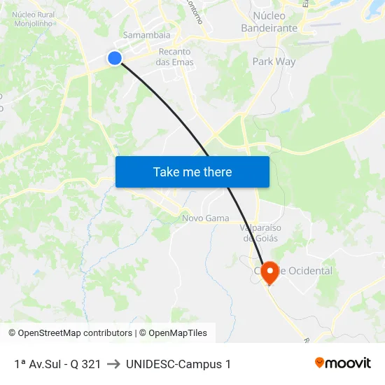 1ª Av.Sul - Q 321 to UNIDESC-Campus 1 map