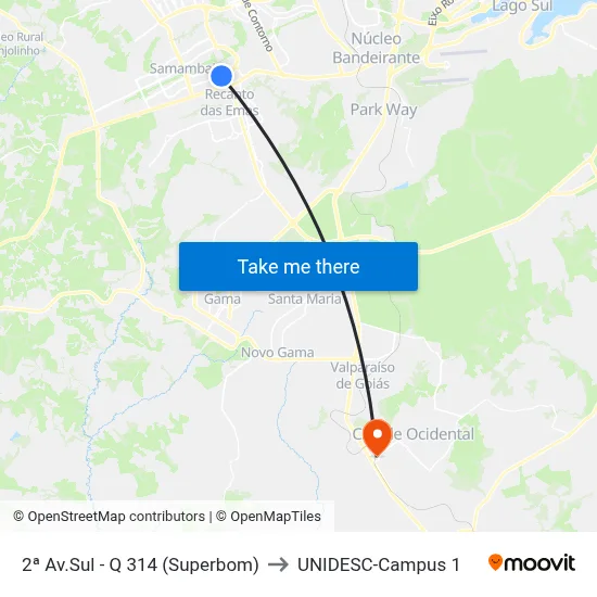 2ª Av.Sul - Q 314 (Superbom) to UNIDESC-Campus 1 map
