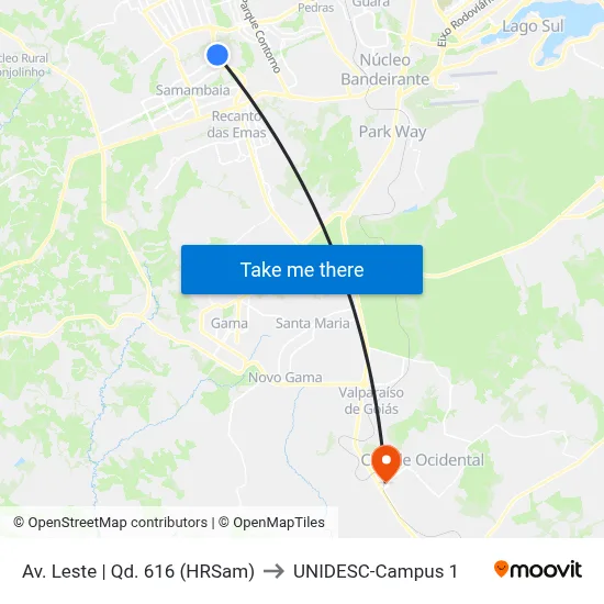 Av. Leste | Qd. 616 (HRSam) to UNIDESC-Campus 1 map