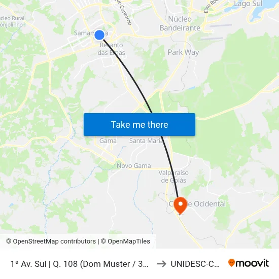 1ª Av. Sul | Q. 108 (Dom Muster / 32ª Dp / Superbom) to UNIDESC-Campus 1 map